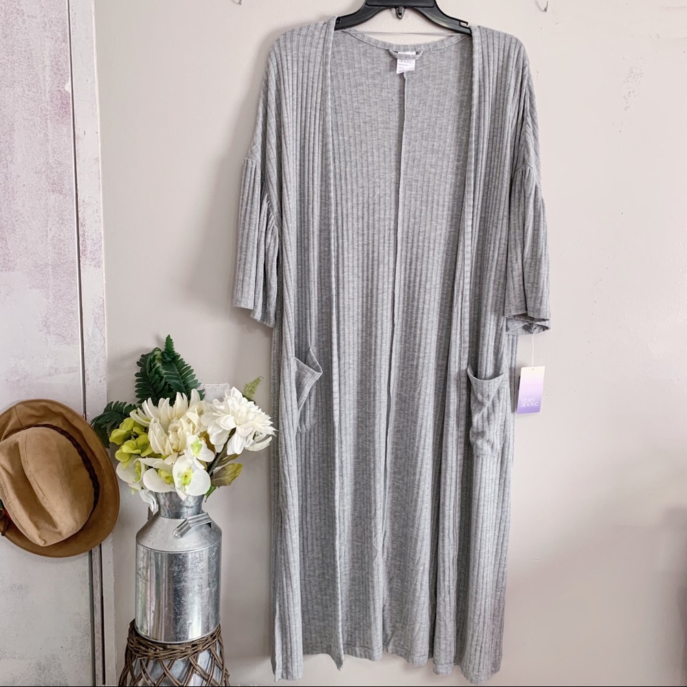 Stars Above Women’s Gray Short Bell Sleeve Wide Rib Robe - Picture 3 of 8